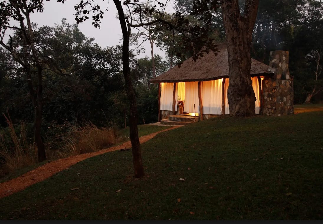 Luxury tent at dusk